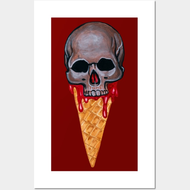 Halloween watercolor ice cream skull Wall Art by deadblackpony